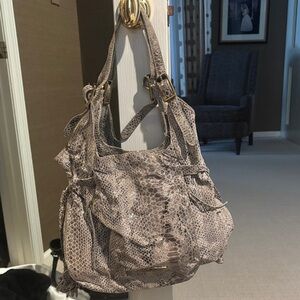 Elliott Lucca Taupe Snake-Print Shoulder Bag